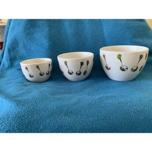 3 Nesting Bowls, Room Creative Signature Stoneware, Olive Design, 5”, 4.25”, 3.5